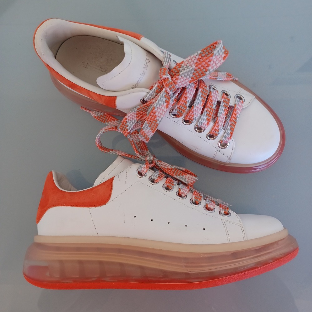 Alexander McQueen White Orange Leather Oversized Air Bubble Sneakers Women 38D 8